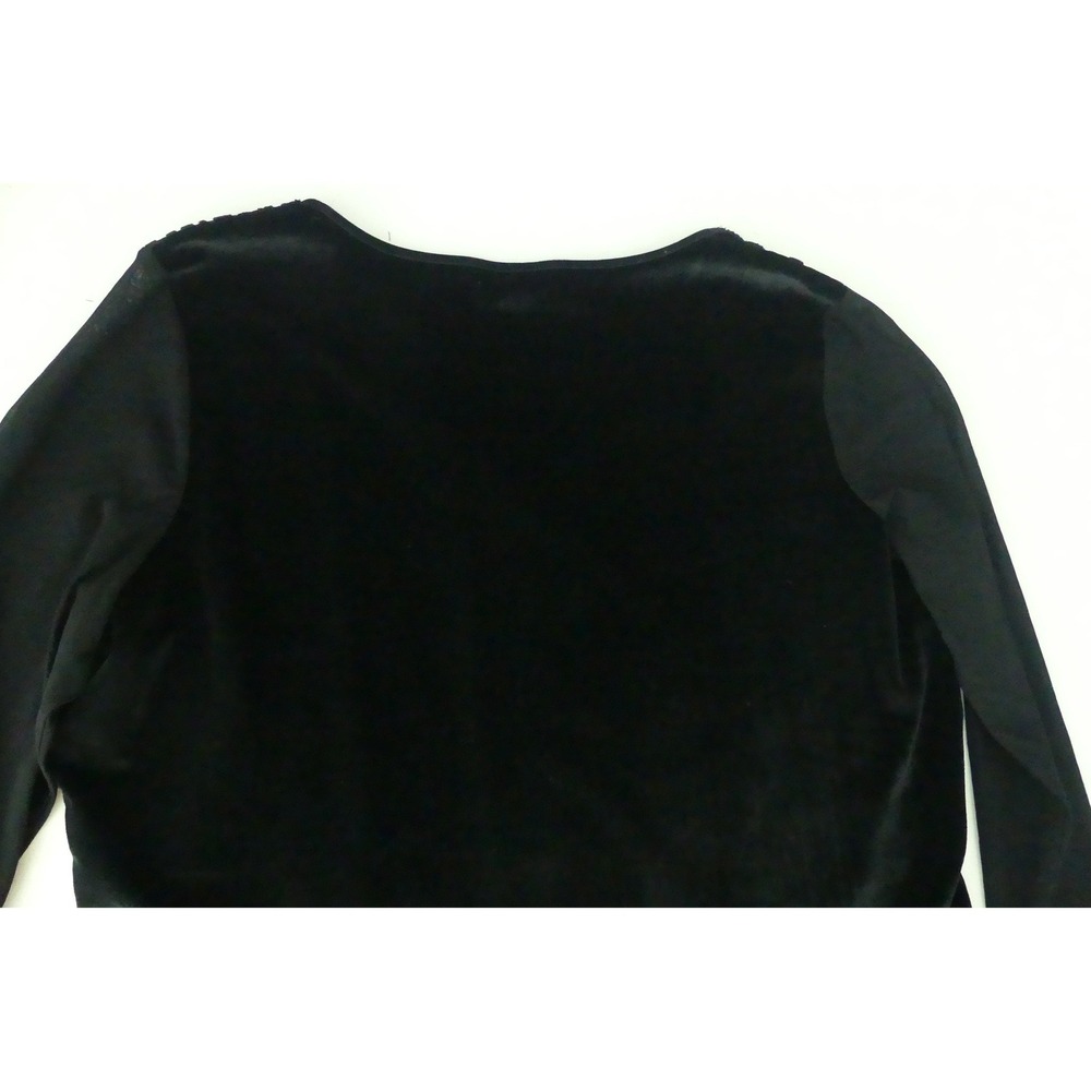 J. Jill Womens Black Velvet Lace Burnout Long Sleeve Stretch Top Large Sheer Arm - Picture 5 of 8